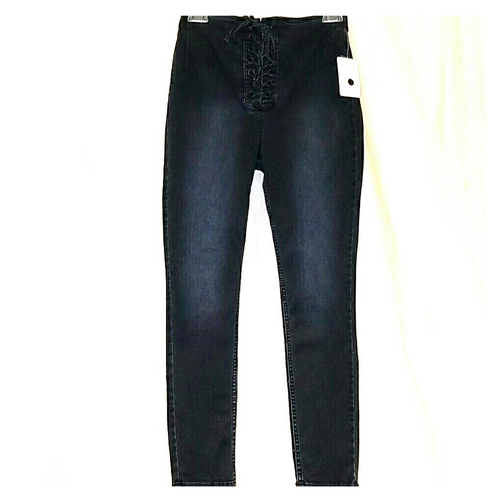 Free People, High-waisted Lace Up Skinny Jeans